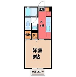 JR東北新幹線 小山駅 徒歩30分の賃貸アパート 1階1Kの間取り