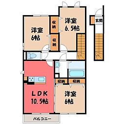 東武日光線 新大平下駅 徒歩22分の賃貸アパート 2階3LDKの間取り