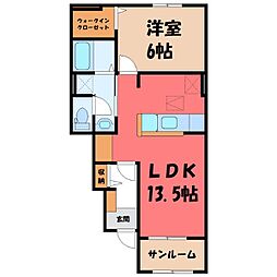 JR水戸線 結城駅 徒歩13分の賃貸アパート 1階1LDKの間取り