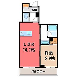 JR東北本線 自治医大駅 徒歩11分の賃貸マンション 3階1LDKの間取り