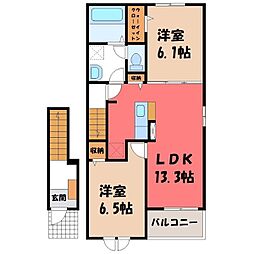JR水戸線 川島駅 徒歩20分の賃貸アパート 2階2LDKの間取り