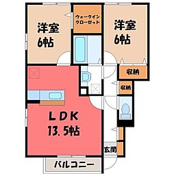 JR水戸線 結城駅 徒歩13分の賃貸アパート 1階2LDKの間取り