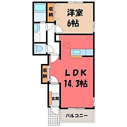 JR水戸線 川島駅 徒歩17分の賃貸アパート 1階1LDKの間取り