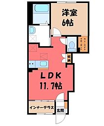 小山市三峯1丁目アパート 1LDKの間取図画像