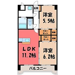 JR東北本線 小山駅 徒歩10分の賃貸マンション 4階2LDKの間取り