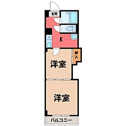 JR東北本線 小山駅 徒歩32分の賃貸マンション 6階2Kの間取り