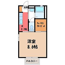JR水戸線 結城駅 徒歩13分の賃貸アパート 2階1Kの間取り