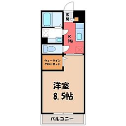 JR水戸線 結城駅 徒歩12分の賃貸アパート 2階1Kの間取り