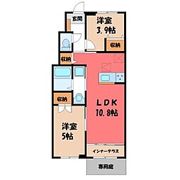 JR東北本線 小山駅 徒歩30分の賃貸アパート 1階2LDKの間取り