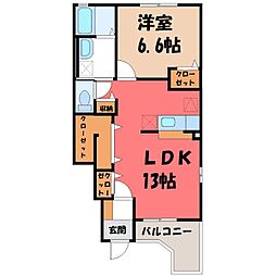 JR水戸線 川島駅 徒歩11分の賃貸アパート 1階1LDKの間取り