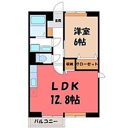 JR東北本線 小山駅 バス8分 土塔二公民館西下車 徒歩4分の賃貸アパート 1階1LDKの間取り