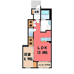 小山市大字粟宮アパート 1LDKの間取図画像