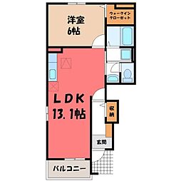 JR東北本線 小山駅 バス10分 喜沢南下車 徒歩4分の賃貸アパート 1階1LDKの間取り