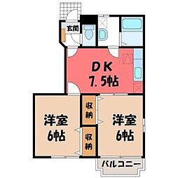 グリーンハイツB 2DKの間取図画像