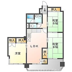 リバーサイドみやこし 4階3LDKの間取り