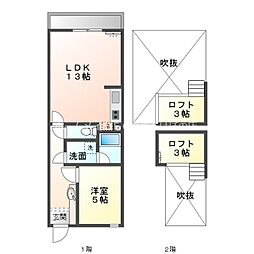 セザンヌ原町2 2階1LDKの間取り