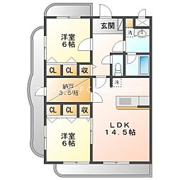 プランドールFIVE 3階2SLDKの間取り