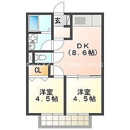 ホワイトタウン寺前 2DKの間取図画像
