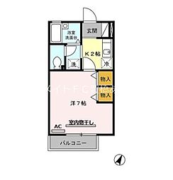 セジュール宮腰 1階1Kの間取り