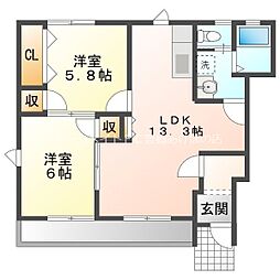 セントレアハイツナカムラ 1階2LDKの間取り