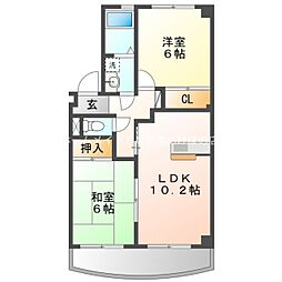 シルクヴェールフジ　Ａ棟 2階2LDKの間取り