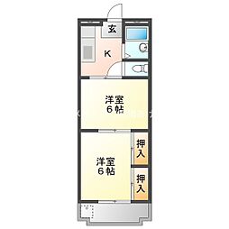 マンションツツジ 2階2Kの間取り
