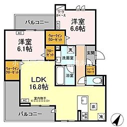 D-avance 東脇 1階2LDKの間取り