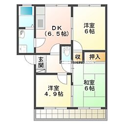 アーバンハイツB棟 2階3DKの間取り