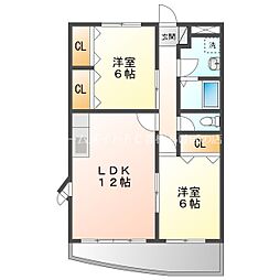 ユトリロ飯村 3階2LDKの間取り