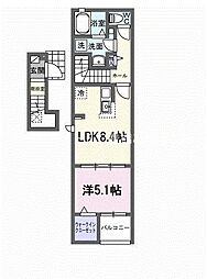 ヒカルサ豊橋東田町I 2階1LDKの間取り