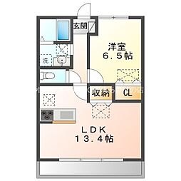 ルネス・リバーサイドKITAJIMA 2階1LDKの間取り