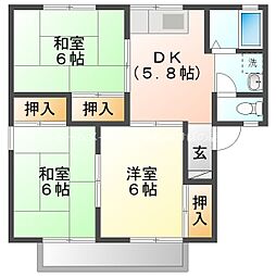 セジュール平川　B棟 1階3DKの間取り