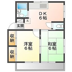 シャトーイワセ1 1階2DKの間取り