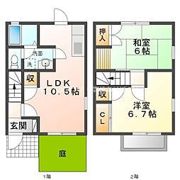 グレイスヴィラB棟 1階2LDKの間取り
