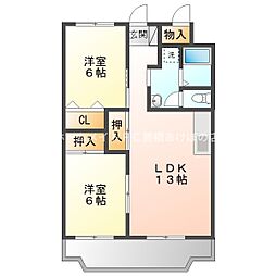 サンシティ雅 3階2LDKの間取り