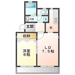 サンシャトレ神ノ輪 2階1LDKの間取り