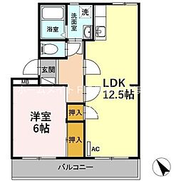 サンヒルズ鷹丘　C 1階1LDKの間取り