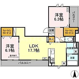 D-avance　花田 2階2LDKの間取り