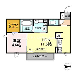 オアシス牛川I 2階1LDKの間取り