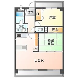 春日グリーンフラッツ 3階2LDKの間取り