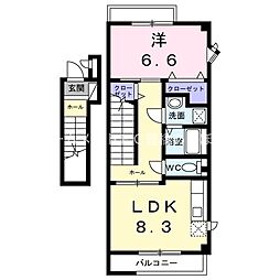 ハイステージＫＭＭ 2階1LDKの間取り