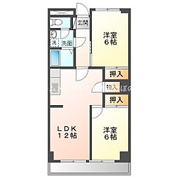 ユトリロ下地3 6階2LDKの間取り