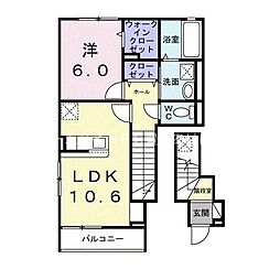 カーサバレンシア多米西町 2階1LDKの間取り