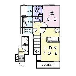 カーサバレンシア多米西町 2階1LDKの間取り