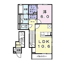 カーサバレンシア多米西町 2階1LDKの間取り