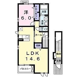 ヴェルグレイス牛川　II 2階1LDKの間取り