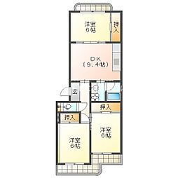 ナカスギマンション 3DKの間取図画像