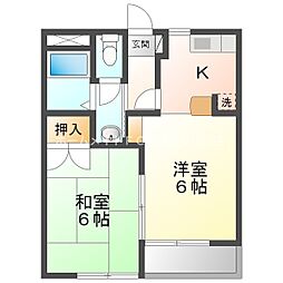 東マンションII 2階2Kの間取り