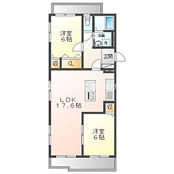 ガーデンハウス花水木　参番館 2階2LDKの間取り