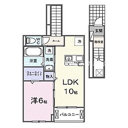 リーフ 2階1LDKの間取り